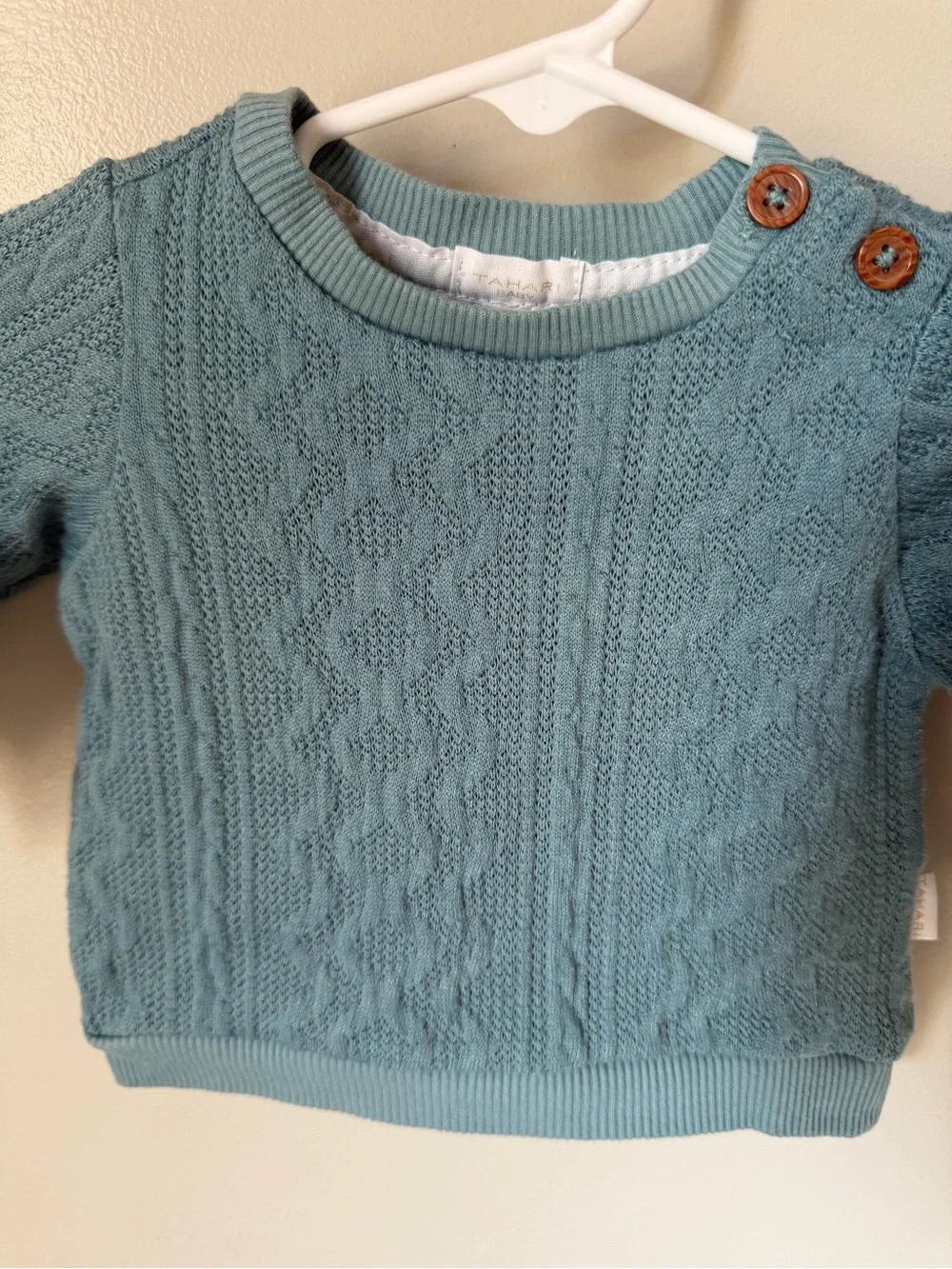 Tahari Baby Girls 0-3M Blue 2pc Cable Knit Sweater & Pants Set Buttons